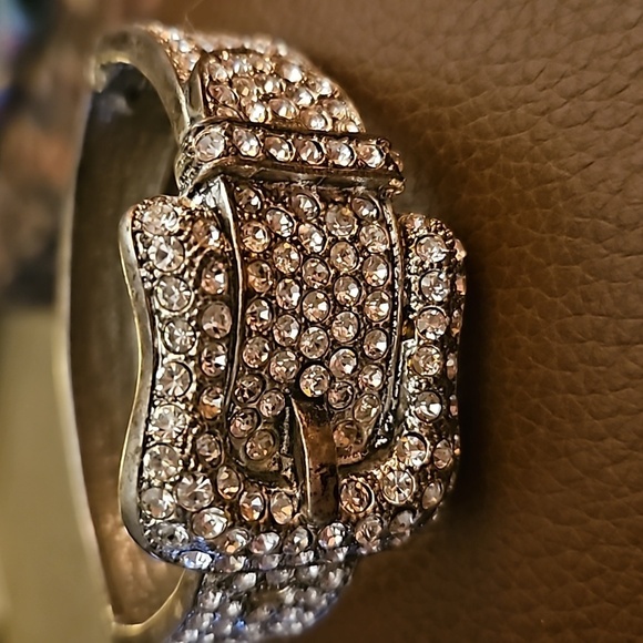 Vintage Rhinestone Bling Belt Chunky Clamper Bracelet - Picture 5 of 11